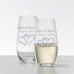 Double Hearts Stemless Champagne Flute