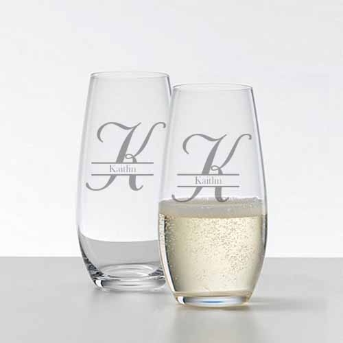 Personalized Champagne Glasses, Stemless Glass Champagne Flutes